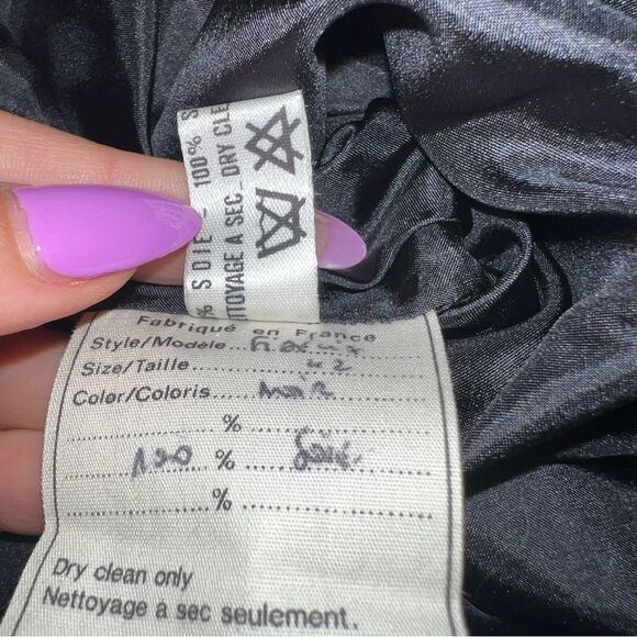 Vintage 1980s Celine Paris Black Silk Lace Sequin Evening Cocktail Dress FR 42 - Picture 8 of 9